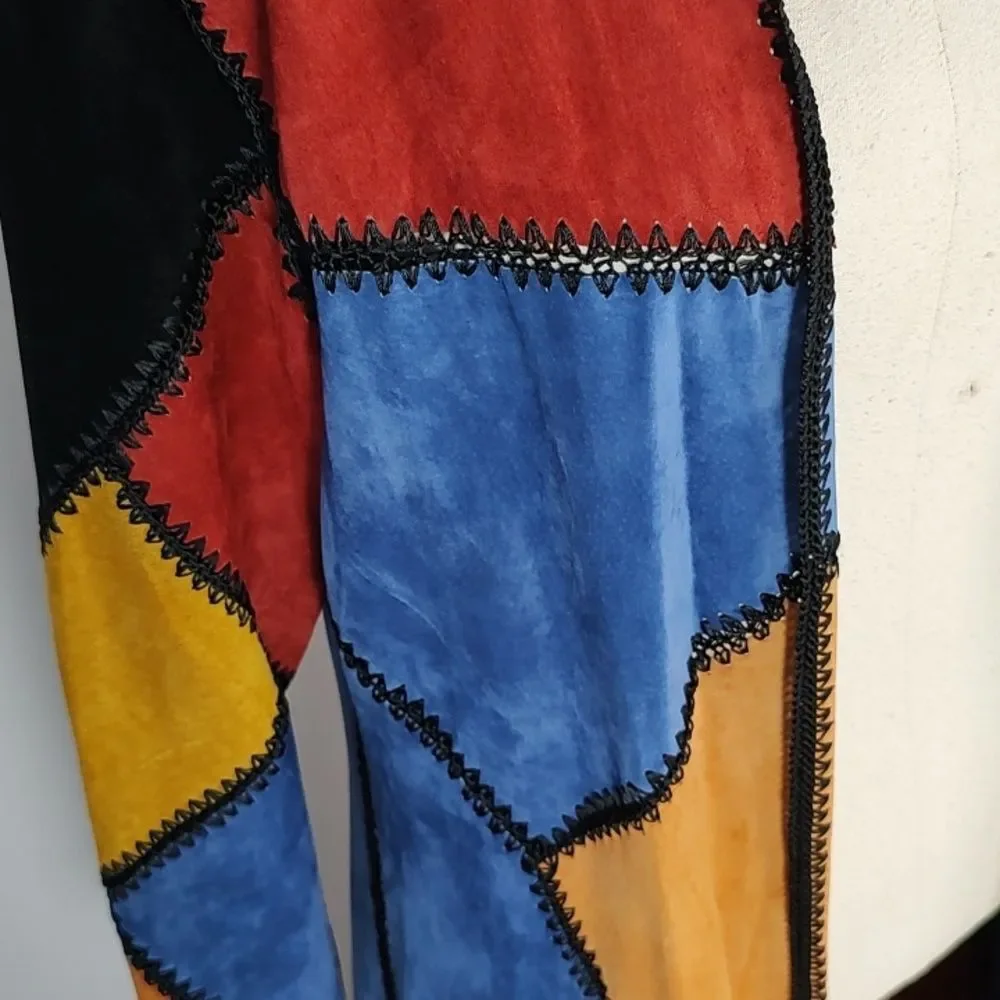 🔥HP Adrienne Landau Dyed Pig Suede Long Patchwork Colorblock Duster Jacket - Picture 6 of 13